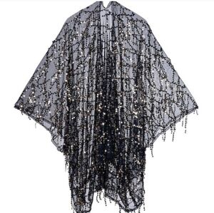 NWOT Black Sequins Duster BEAUTIFUL OSFM